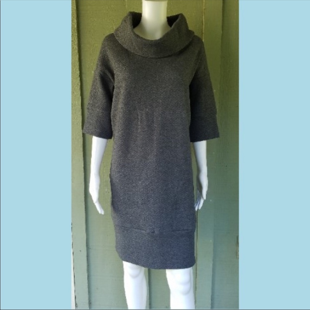 New LACOSTE Gray Textured Cowl Neck Dress 40 US